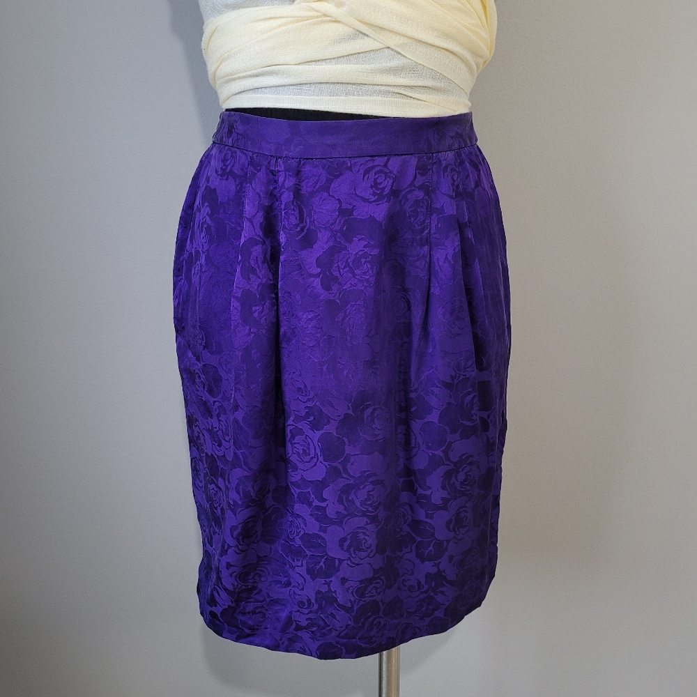 Vintage silk Floral purple pencil skirt
